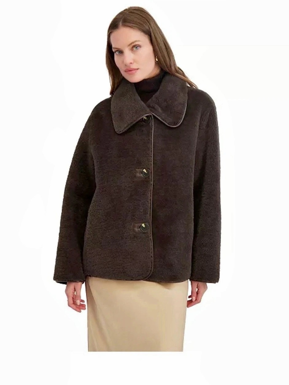Tahari Reversible Teddy Jacket in Brown Size Medium NWT